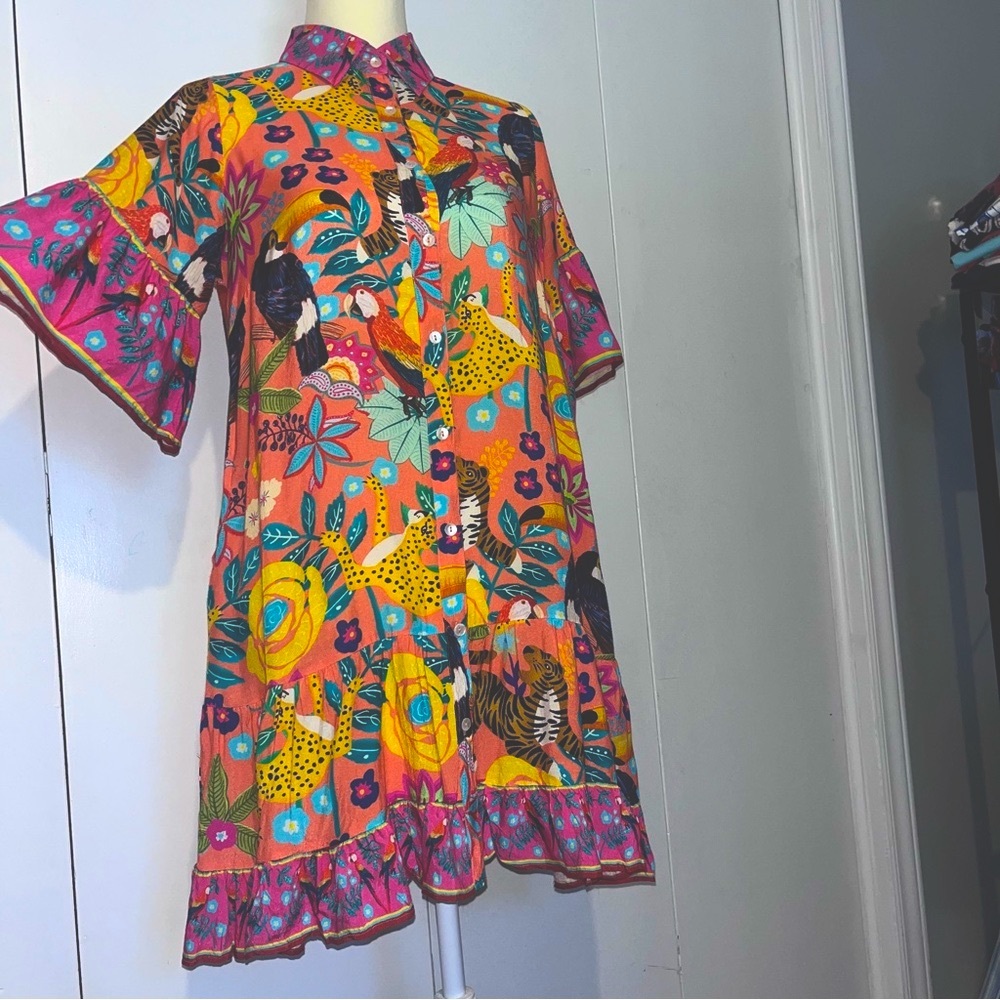 Sohana Button Front Short Sleeve Dress Tropical Print - Picture 6 of 13